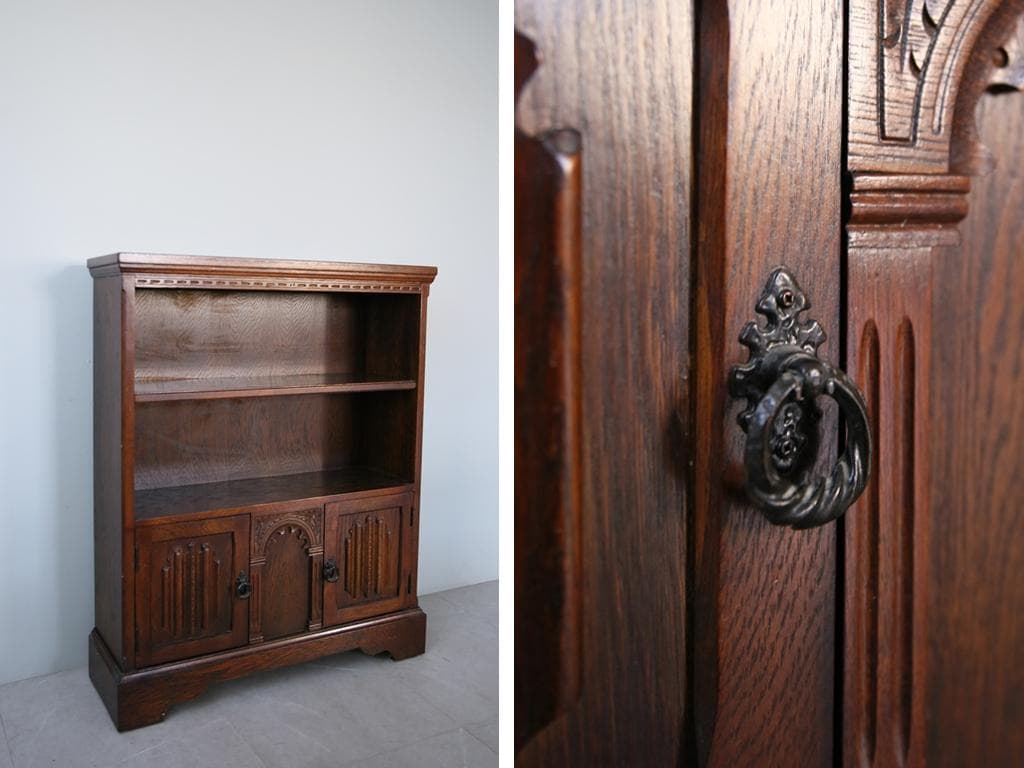 英国アンティーク木製ブックシェルフ/本棚/食器棚/飾り棚/収納ラック(92-72