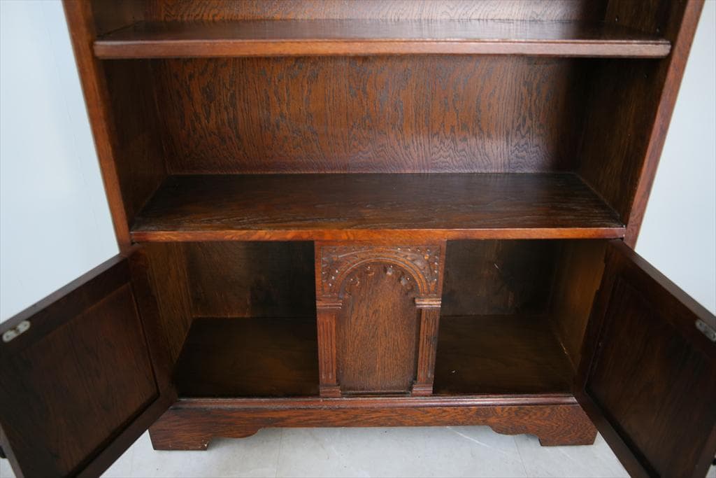 英国アンティーク木製ブックシェルフ/本棚/食器棚/飾り棚/収納ラック(92-72