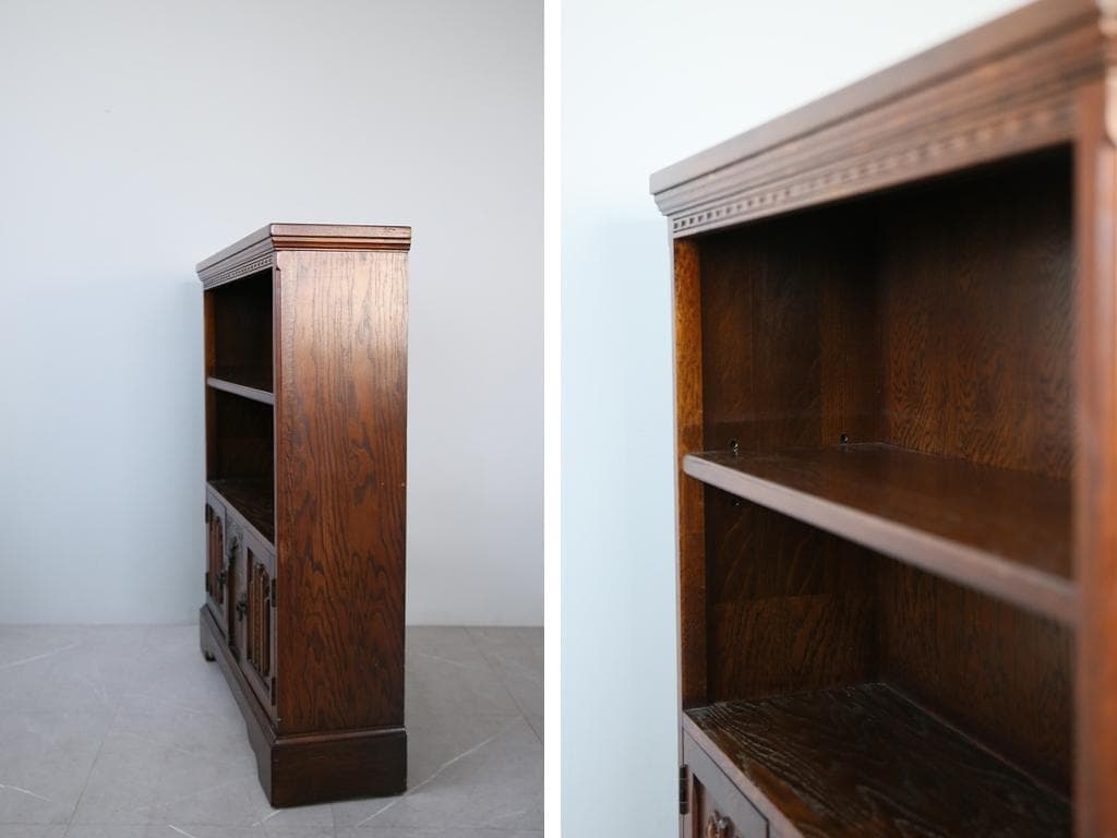 英国アンティーク木製ブックシェルフ/本棚/食器棚/飾り棚/収納ラック(92-72