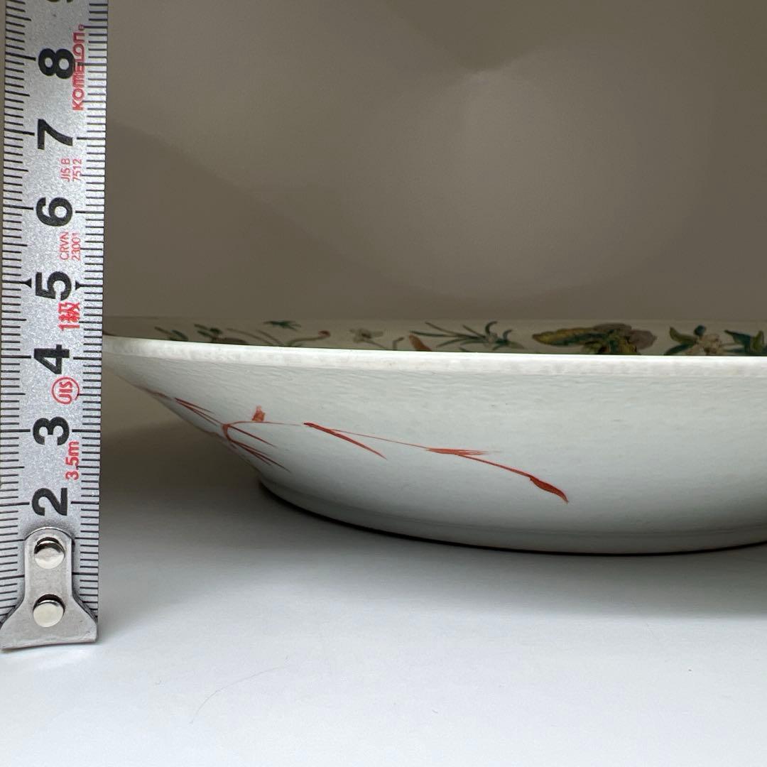 中国清時代　粉彩花蝶図大皿　直径約26.5㎝　東Y8-0331☆2Fタルサオ