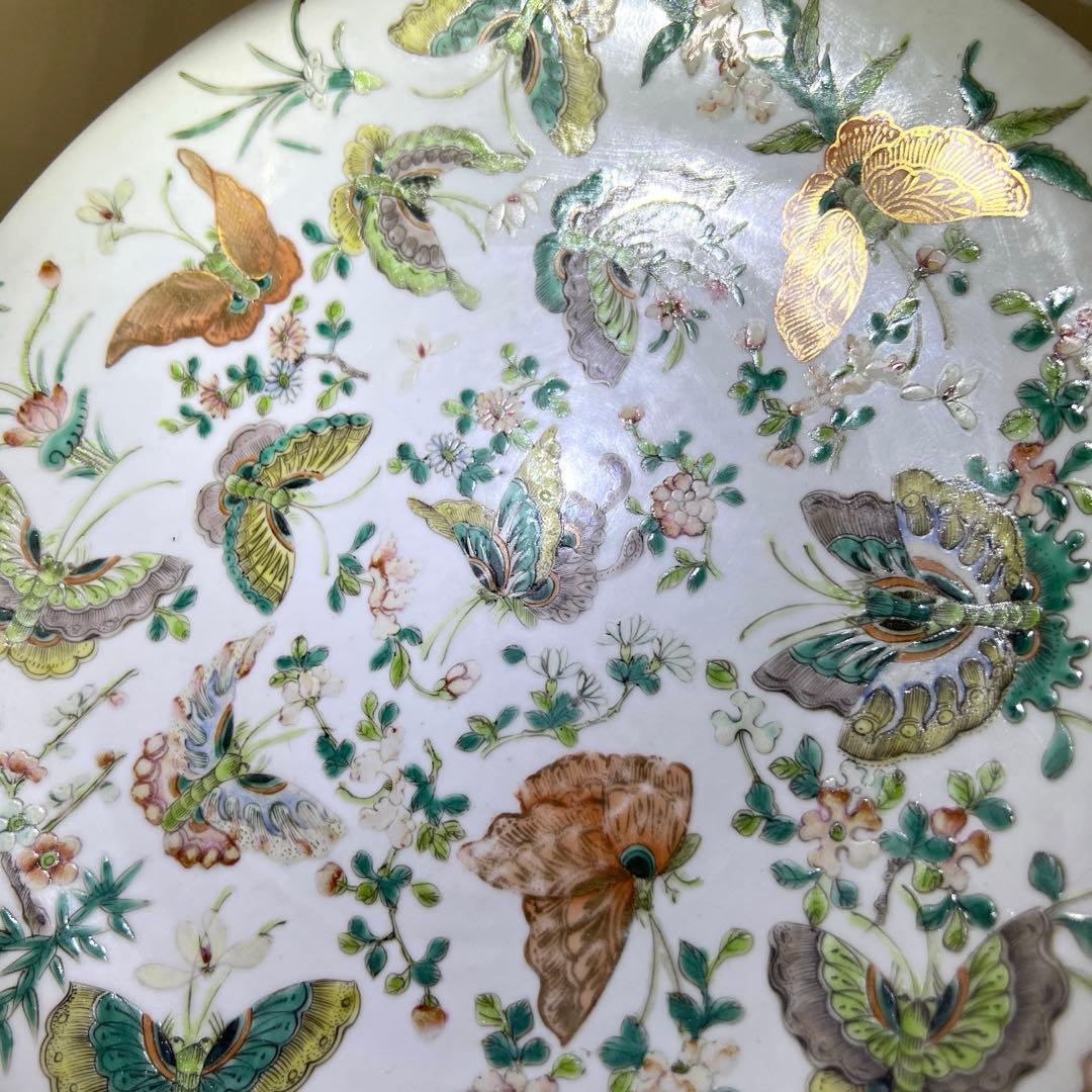 中国清時代　粉彩花蝶図大皿　直径約26.5㎝　東Y8-0331☆2Fタルサオ