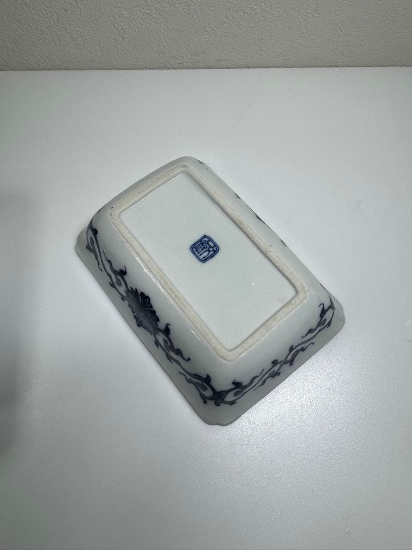 古伊万里 白磁 染付 山水図 長皿 角皿 2客セット 古陶磁