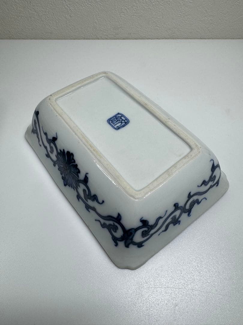 古伊万里 白磁 染付 山水図 長皿 角皿 2客セット 古陶磁