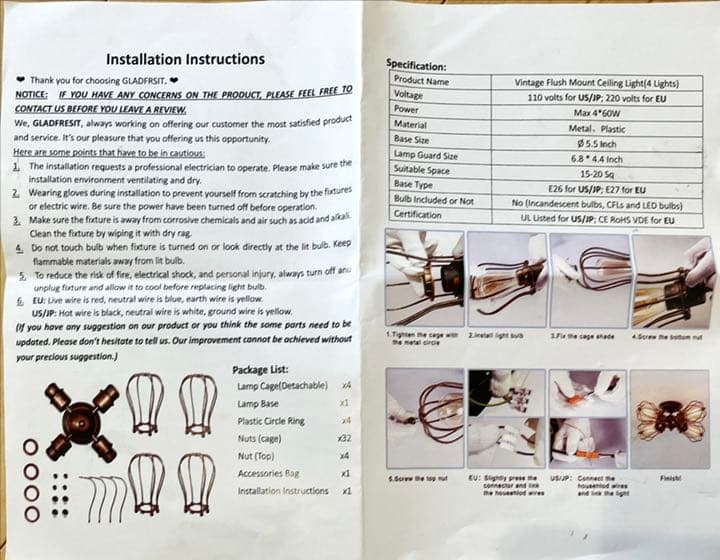 シーリングライト　レトロ　アンティーク　照明　北欧風　男前　天井照明