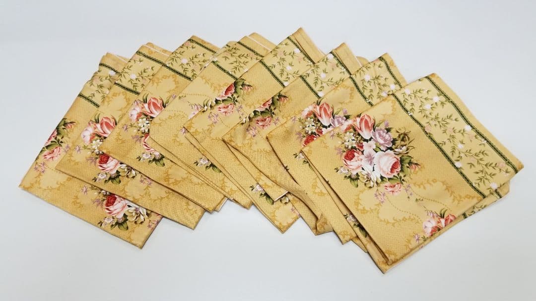 座布団カバー、13枚組セット、銘仙判、約55×59cm、イエロー系、花柄、日本製