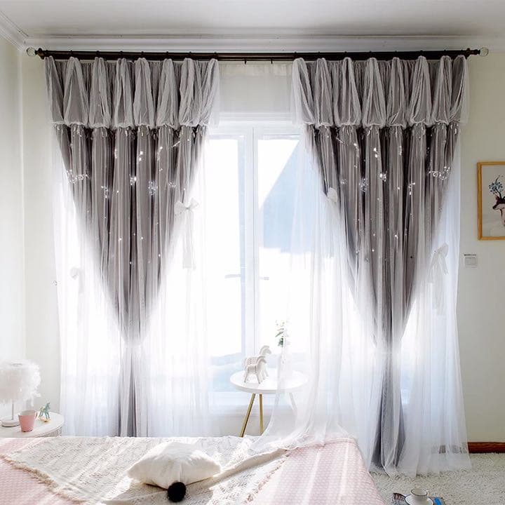 オーダーカーテン No. 86 透かし彫り星座柄 グレー 一体型 姫系 二重