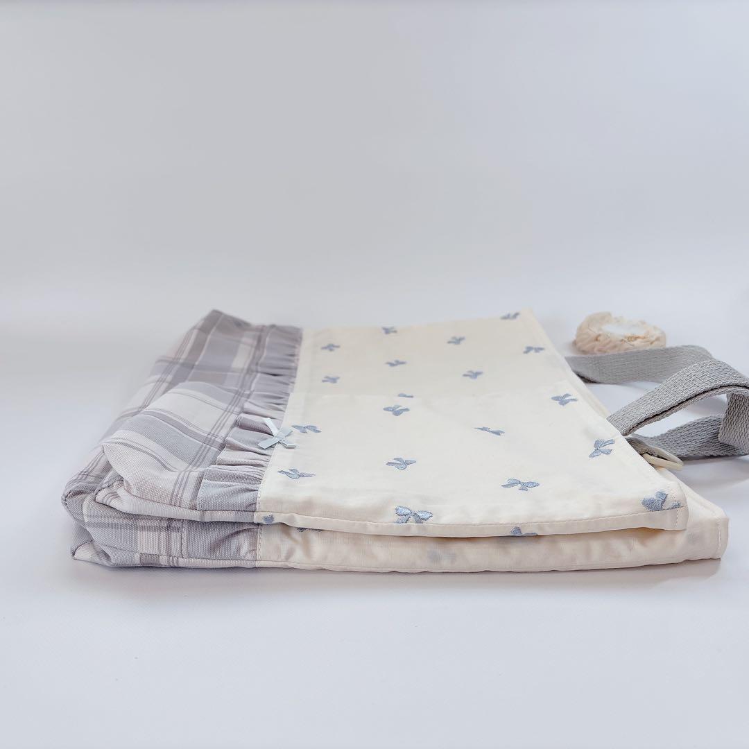 リボン　刺繍生地　レッスンバッグ　上履き袋　2点セット　入園入学　キルティング