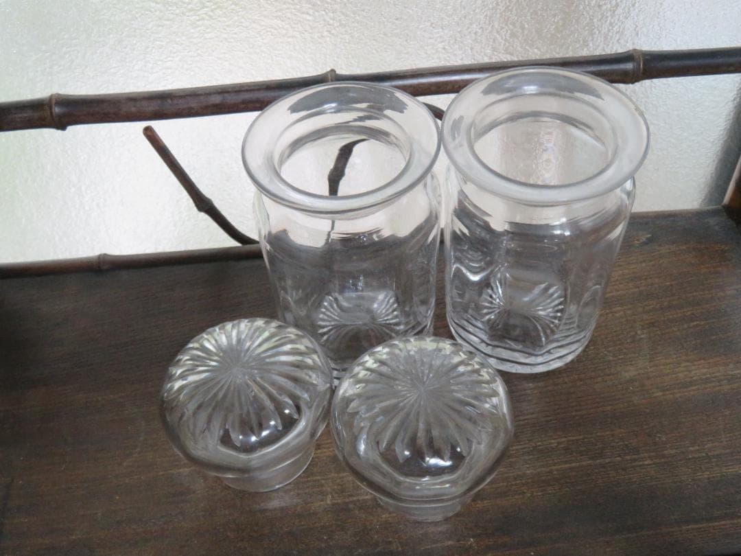 ◆375◆アンティーク ガラス瓶 キャンディーポットセット　スタンド付き