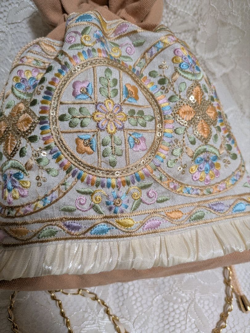 インド刺繍　巾着バッグ　サコッシュ85