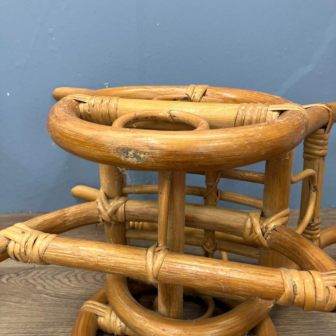 B-1 ヴィンテージ ラタン 籐 2輪台車型 プランターカバー インテリア