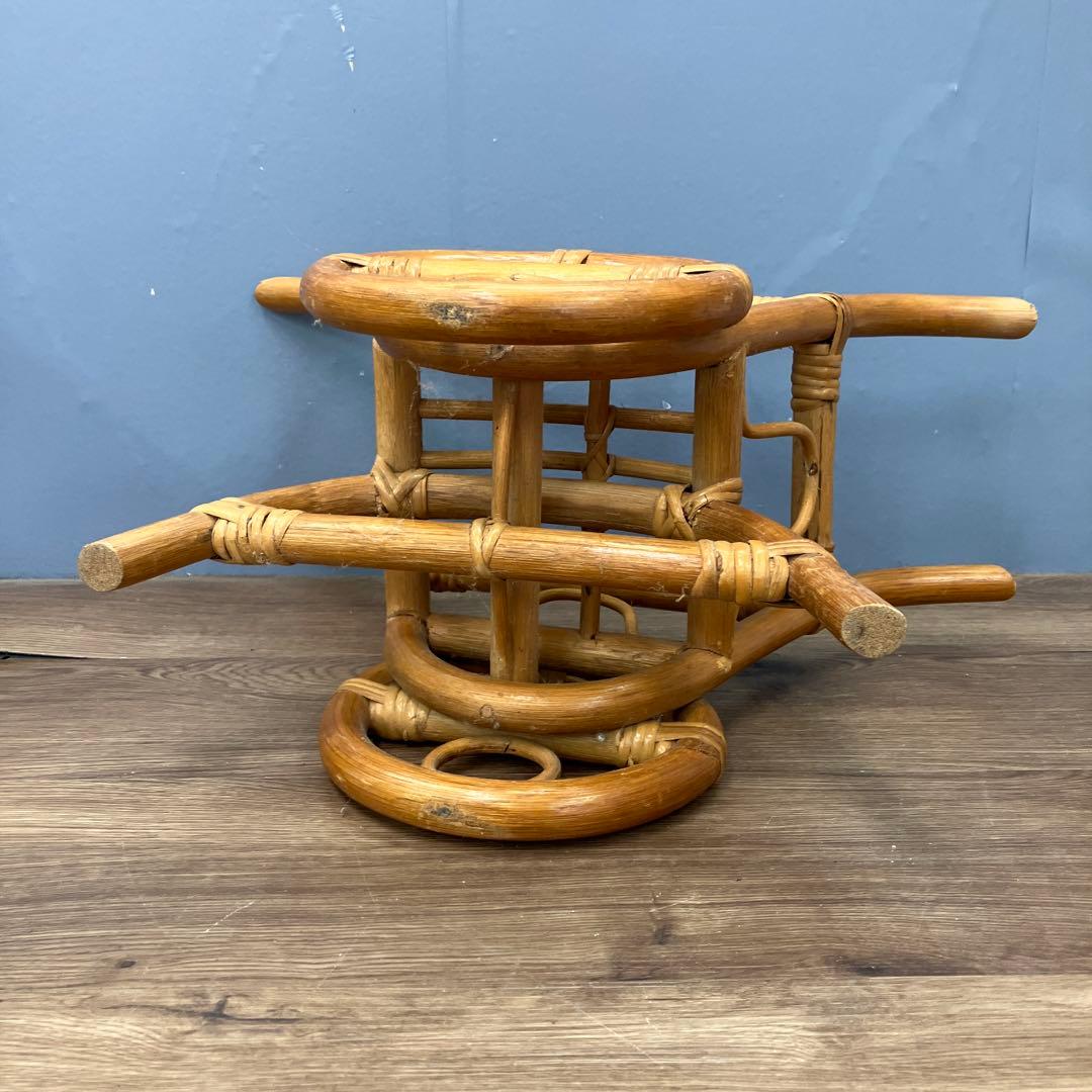 B-1 ヴィンテージ ラタン 籐 2輪台車型 プランターカバー インテリア