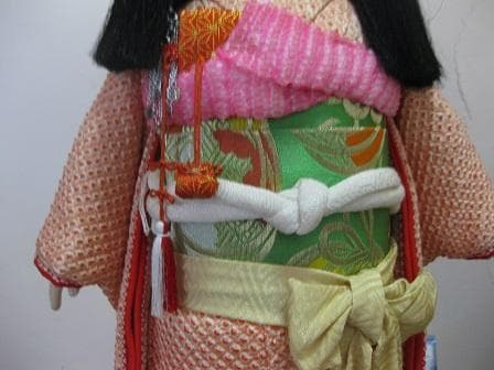 市松人形　赤総絞り着物　約52cm　難あり　日本人形・ひな祭り