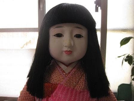 市松人形　赤総絞り着物　約52cm　難あり　日本人形・ひな祭り