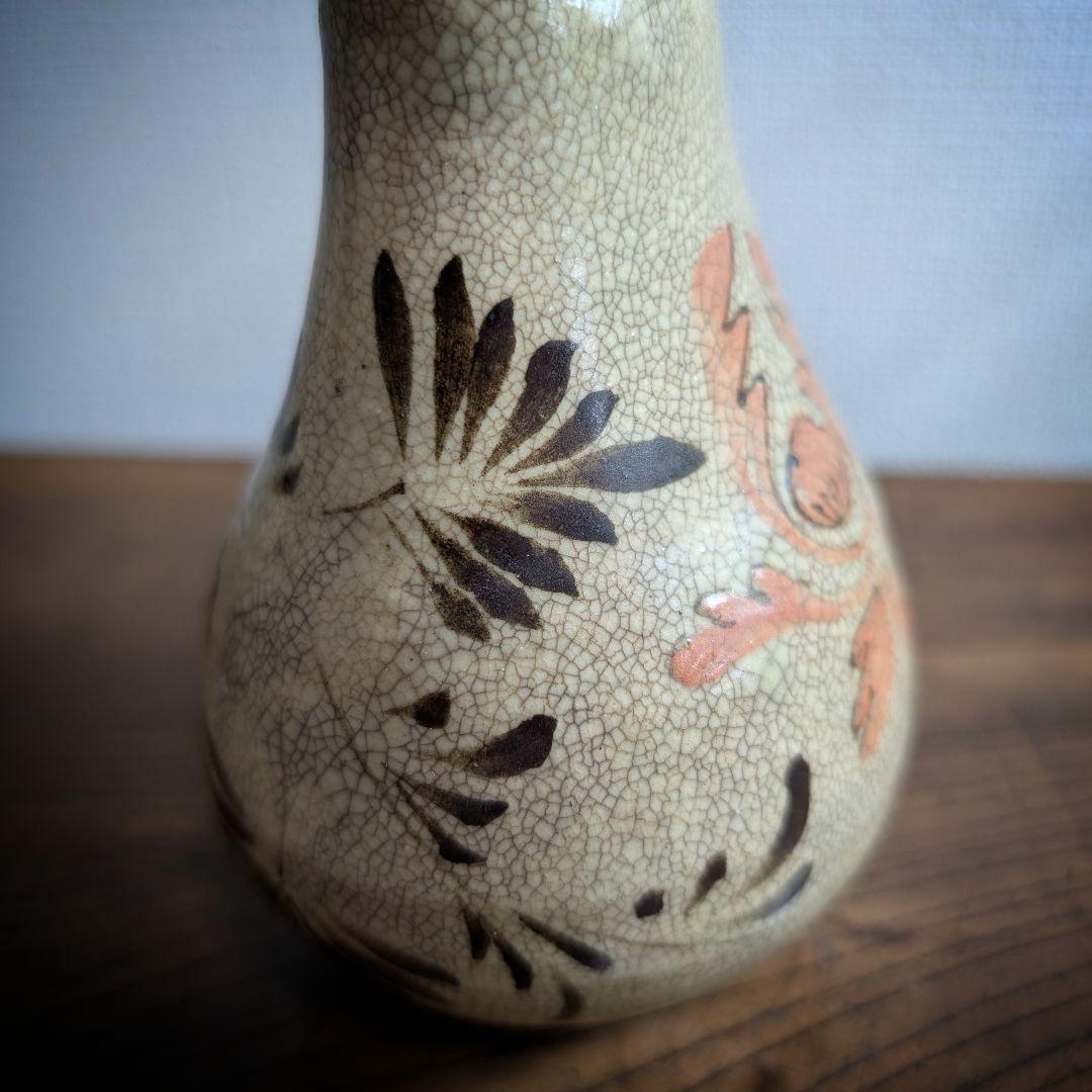 明治期　和蘭陀写　安南風　鉄彩珊瑚文　扁小水注　京焼名工極　一輪挿し　徳利　花器