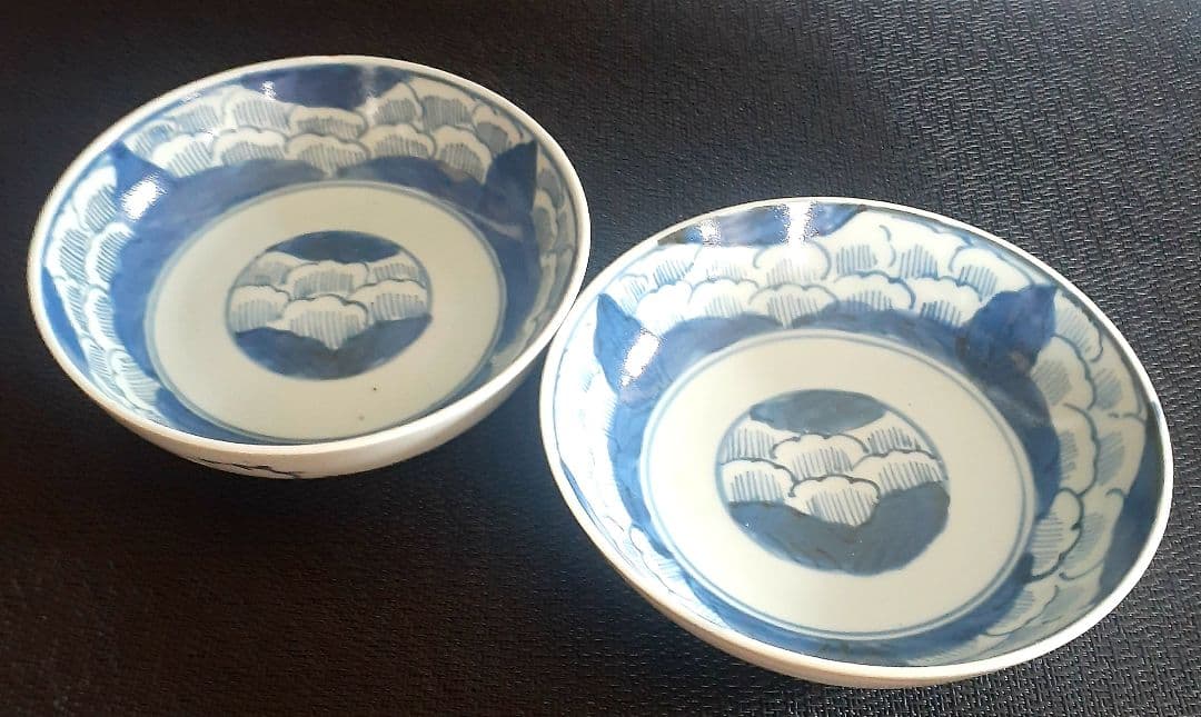 江戸時代中期　古伊万里　染付　厚手造り　なます皿　膾皿　2客