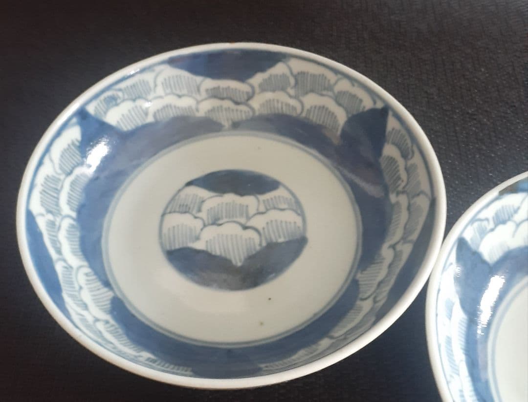 江戸時代中期　古伊万里　染付　厚手造り　なます皿　膾皿　2客