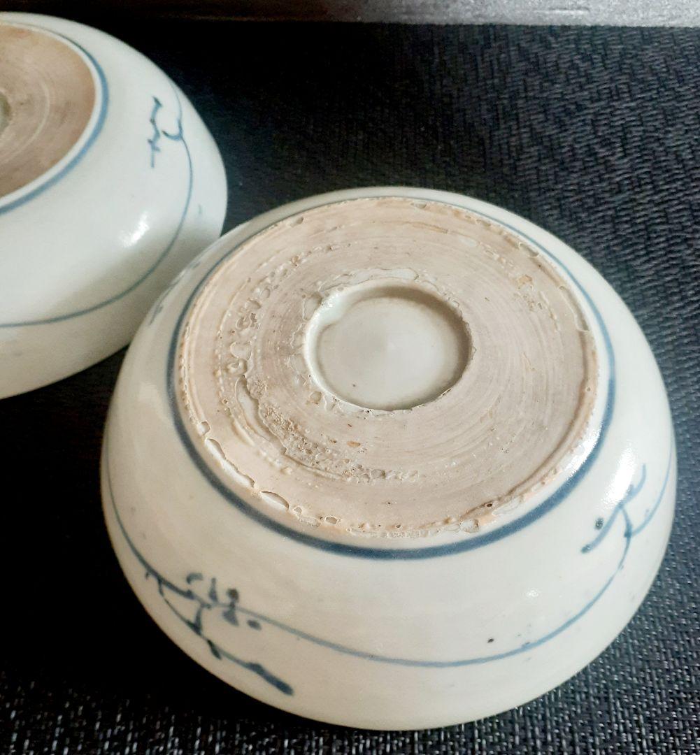 江戸時代中期　古伊万里　染付　厚手造り　なます皿　膾皿　2客