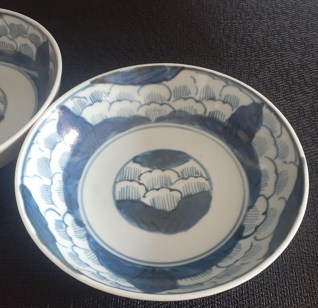 江戸時代中期　古伊万里　染付　厚手造り　なます皿　膾皿　2客