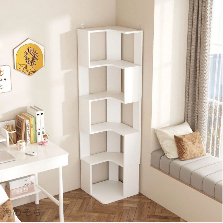ホワイト 5段コーナー本棚 収納棚