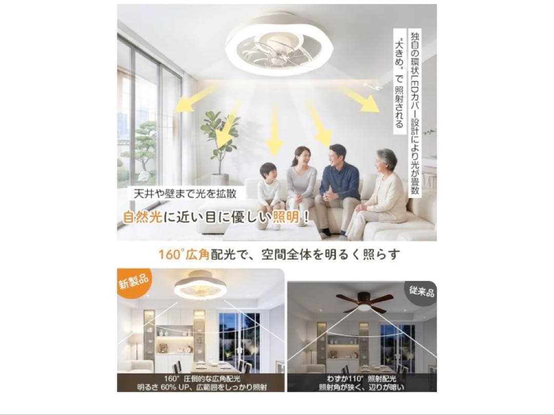 ATOPSUN シーリングファンライト 60W5000LM8-10畳Φ49cm