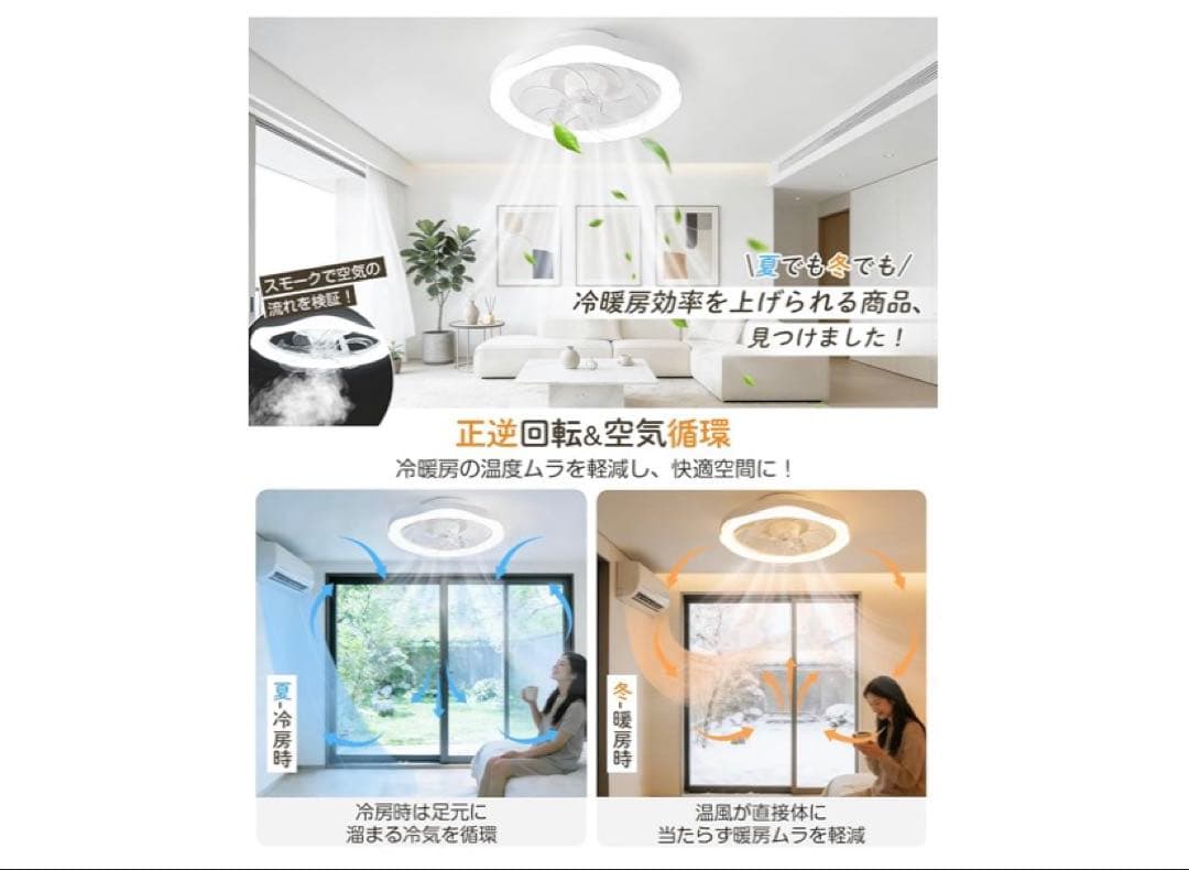 ATOPSUN シーリングファンライト 60W5000LM8-10畳Φ49cm