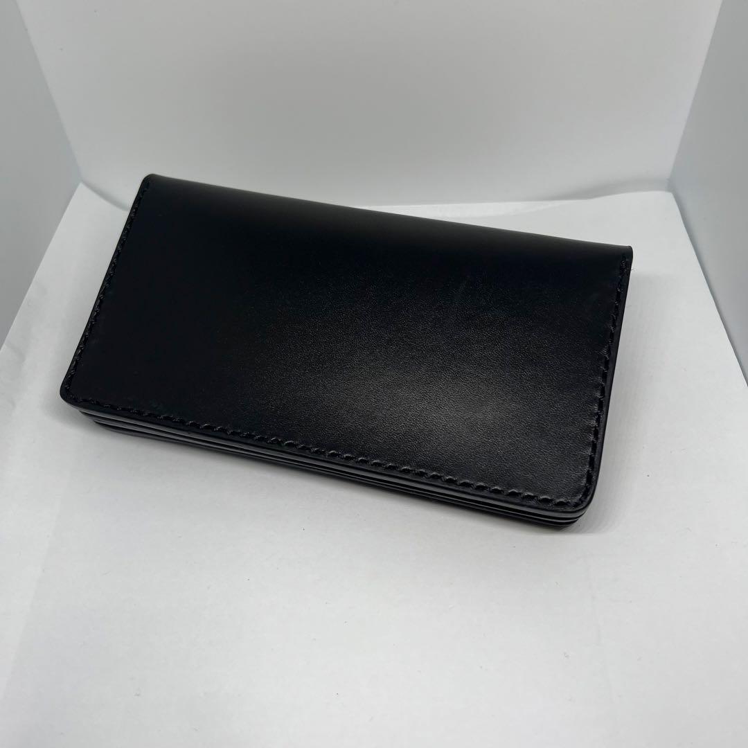 栃木レザー　ミドルトラッカーウォレット　真鍮ボタン　ヌメ革　本革　ブラック