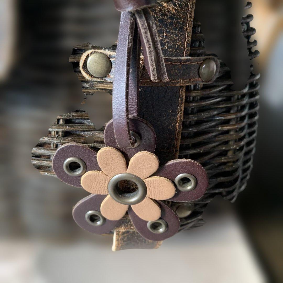 ダークブラウン 籐とレザー ハンドバッグ