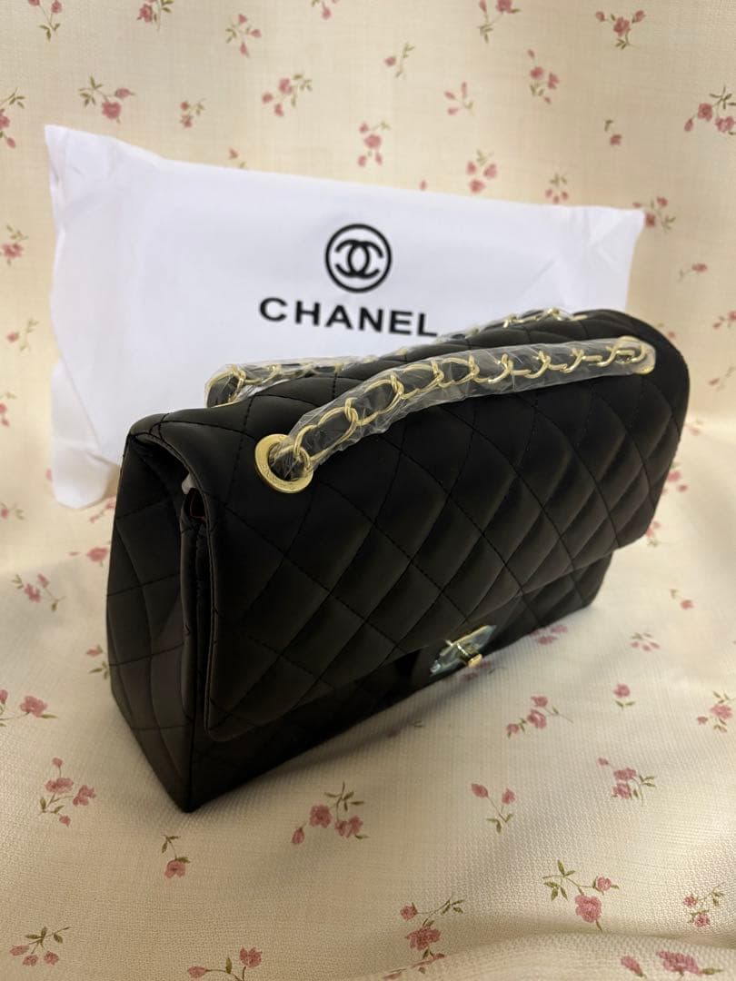 CHANEL ブラック デカマトラッセダブルフラップ ショルダーバッグ　2way