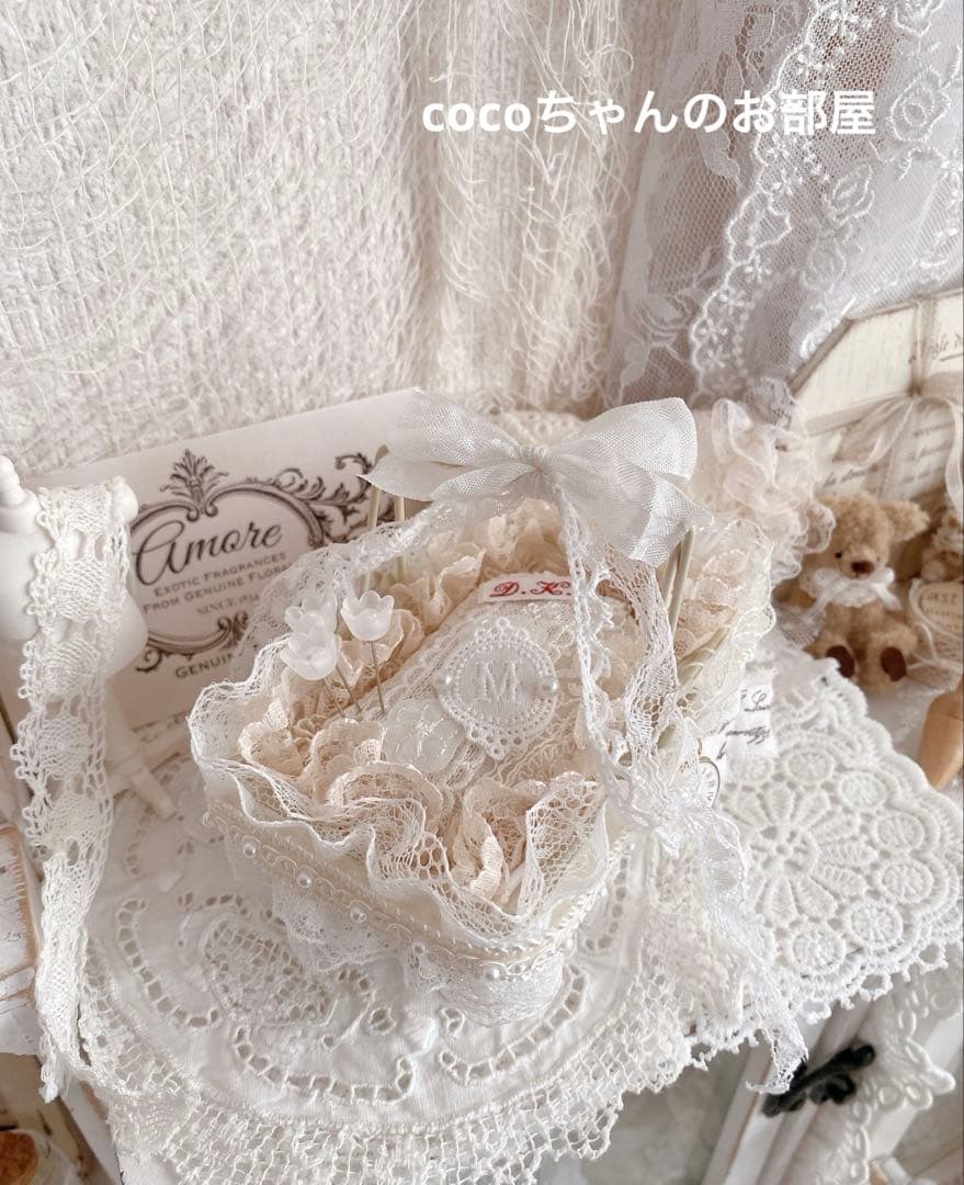 フレンチ風❁⃘*.゜可愛いバスケットのピンクッション。:°ஐ..♡*インテリア雑貨