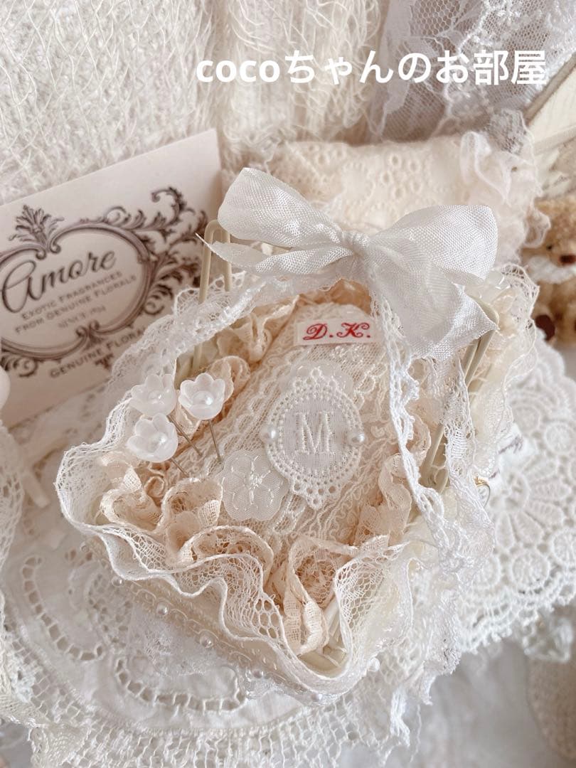 フレンチ風❁⃘*.゜可愛いバスケットのピンクッション。:°ஐ..♡*インテリア雑貨