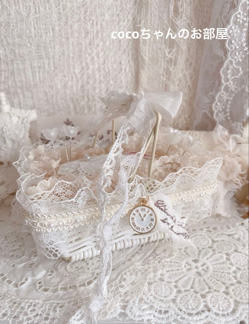 フレンチ風❁⃘*.゜可愛いバスケットのピンクッション。:°ஐ..♡*インテリア雑貨