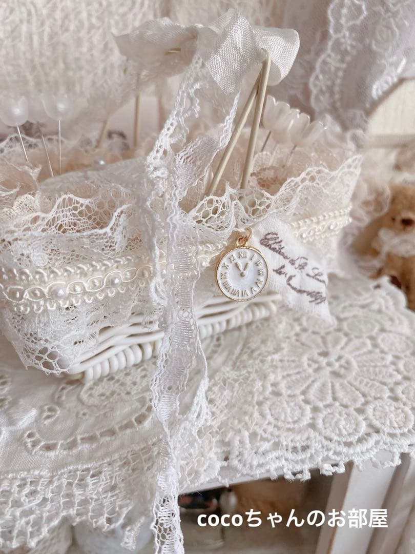 フレンチ風❁⃘*.゜可愛いバスケットのピンクッション。:°ஐ..♡*インテリア雑貨