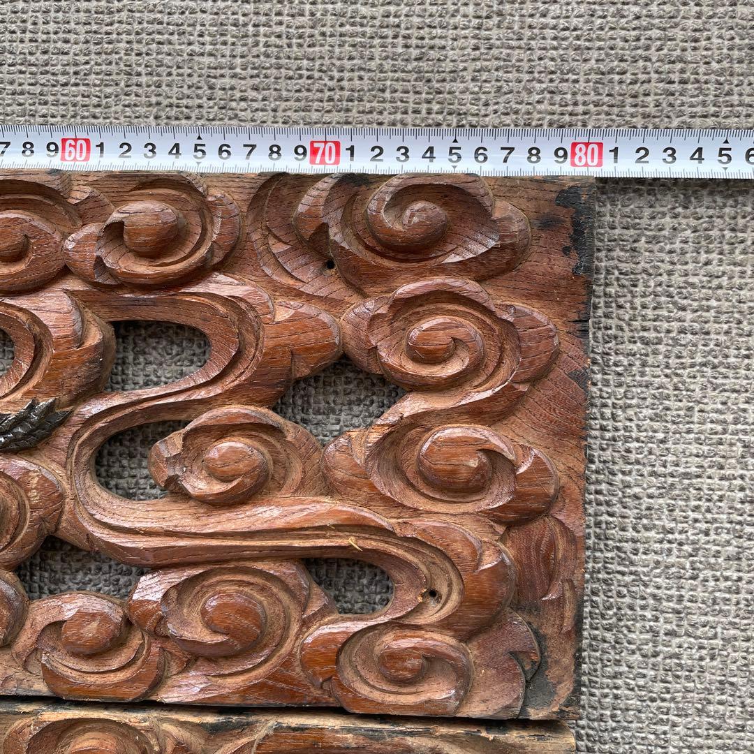 木彫4枚セット　鶴　枡合　狭間　懸魚　連子　欅　龍　武者　だんじり　骨董　太鼓台