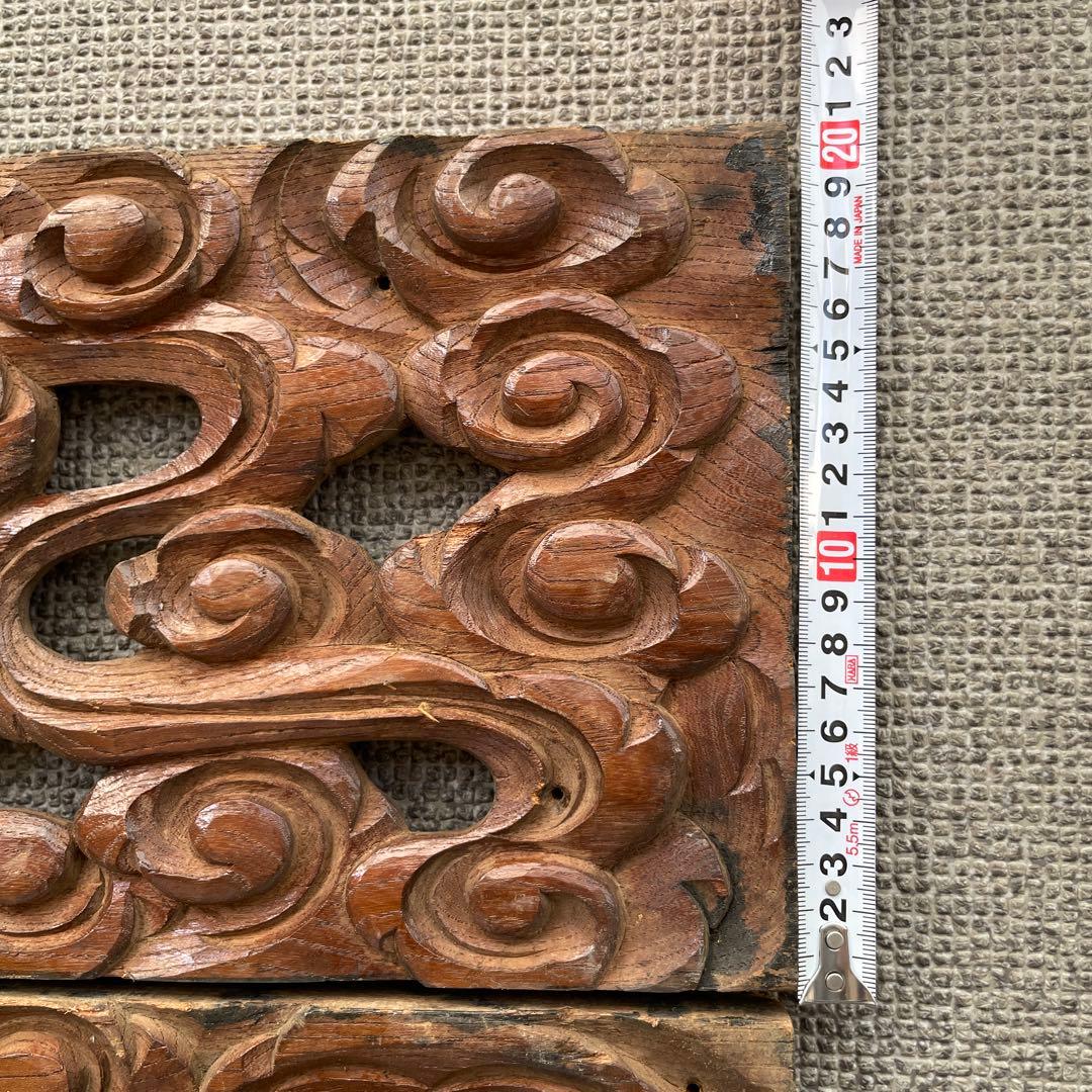 木彫4枚セット　鶴　枡合　狭間　懸魚　連子　欅　龍　武者　だんじり　骨董　太鼓台