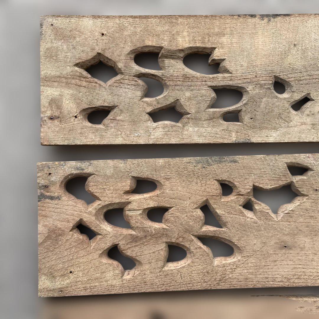 木彫4枚セット　鶴　枡合　狭間　懸魚　連子　欅　龍　武者　だんじり　骨董　太鼓台