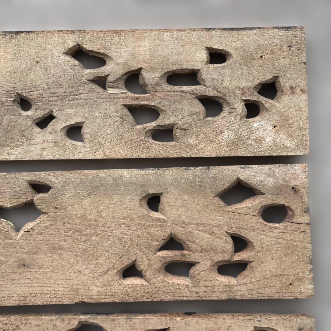 木彫4枚セット　鶴　枡合　狭間　懸魚　連子　欅　龍　武者　だんじり　骨董　太鼓台