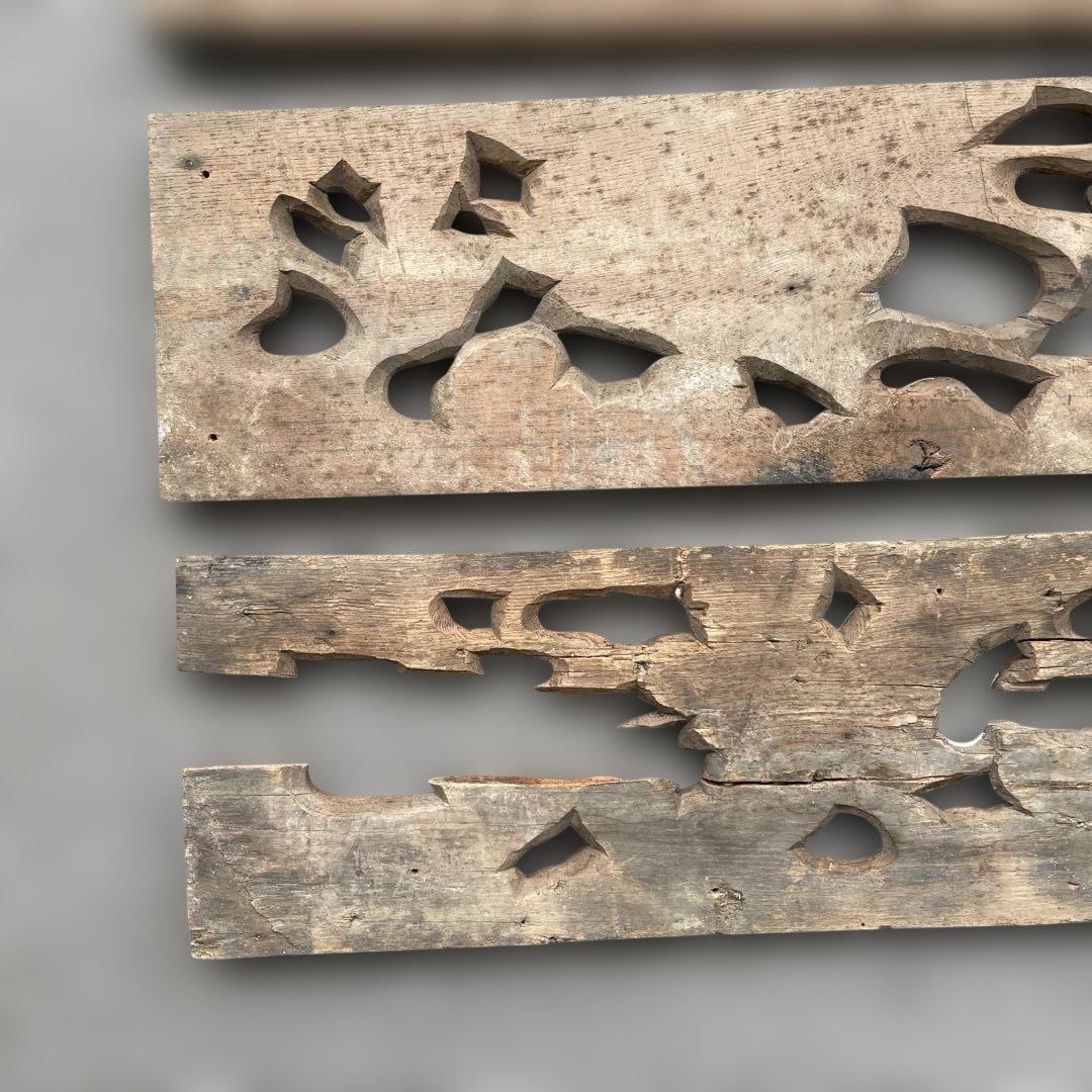 木彫4枚セット　鶴　枡合　狭間　懸魚　連子　欅　龍　武者　だんじり　骨董　太鼓台
