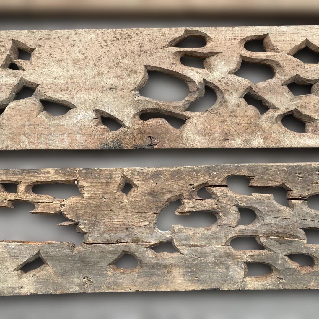 木彫4枚セット　鶴　枡合　狭間　懸魚　連子　欅　龍　武者　だんじり　骨董　太鼓台