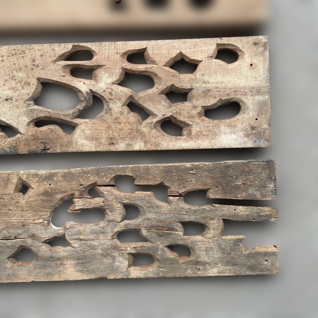 木彫4枚セット　鶴　枡合　狭間　懸魚　連子　欅　龍　武者　だんじり　骨董　太鼓台