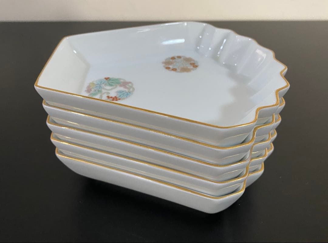 深川製磁　ひめ丸紋　扇形　銘々ざら皿　5個