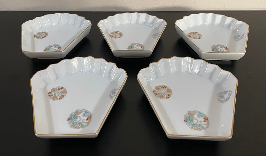 深川製磁　ひめ丸紋　扇形　銘々ざら皿　5個