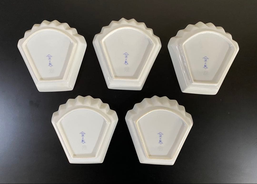 深川製磁　ひめ丸紋　扇形　銘々ざら皿　5個