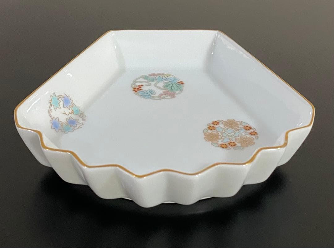 深川製磁　ひめ丸紋　扇形　銘々ざら皿　5個