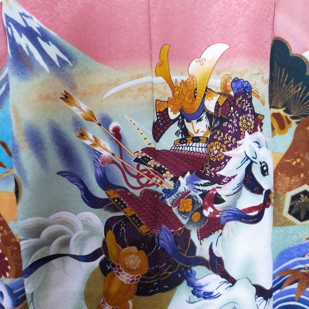 七五三 男の子 5歳 着物 セット 一式 サーモンピンク 黒 レア 100101