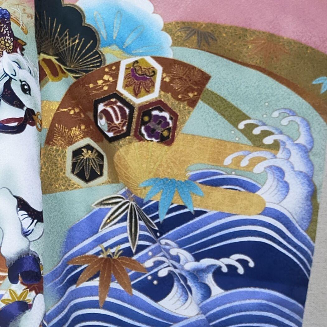 七五三 男の子 5歳 着物 セット 一式 サーモンピンク 黒 レア 100101