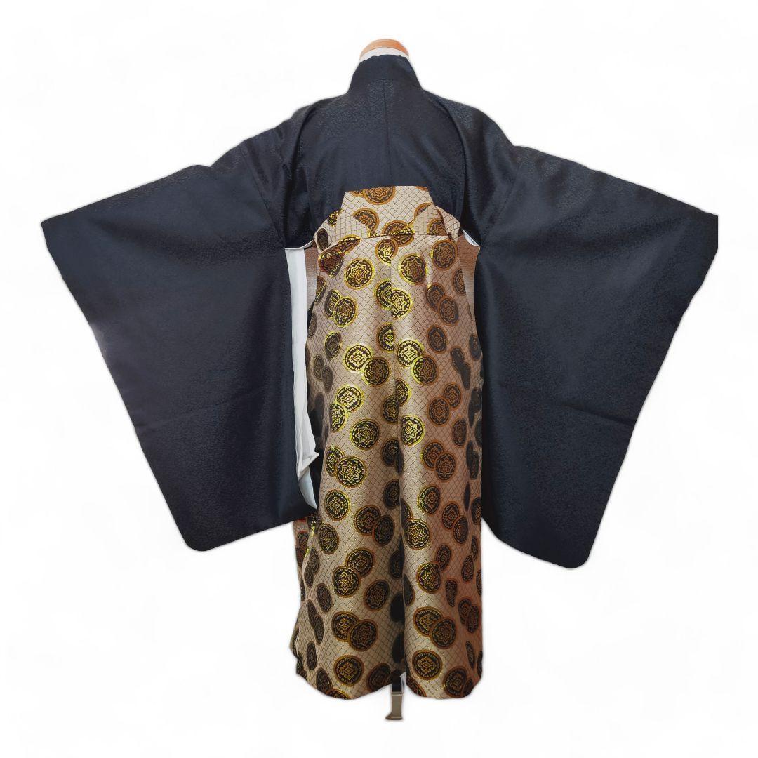 七五三 男の子 5歳 着物 セット 一式 サーモンピンク 黒 レア 100101