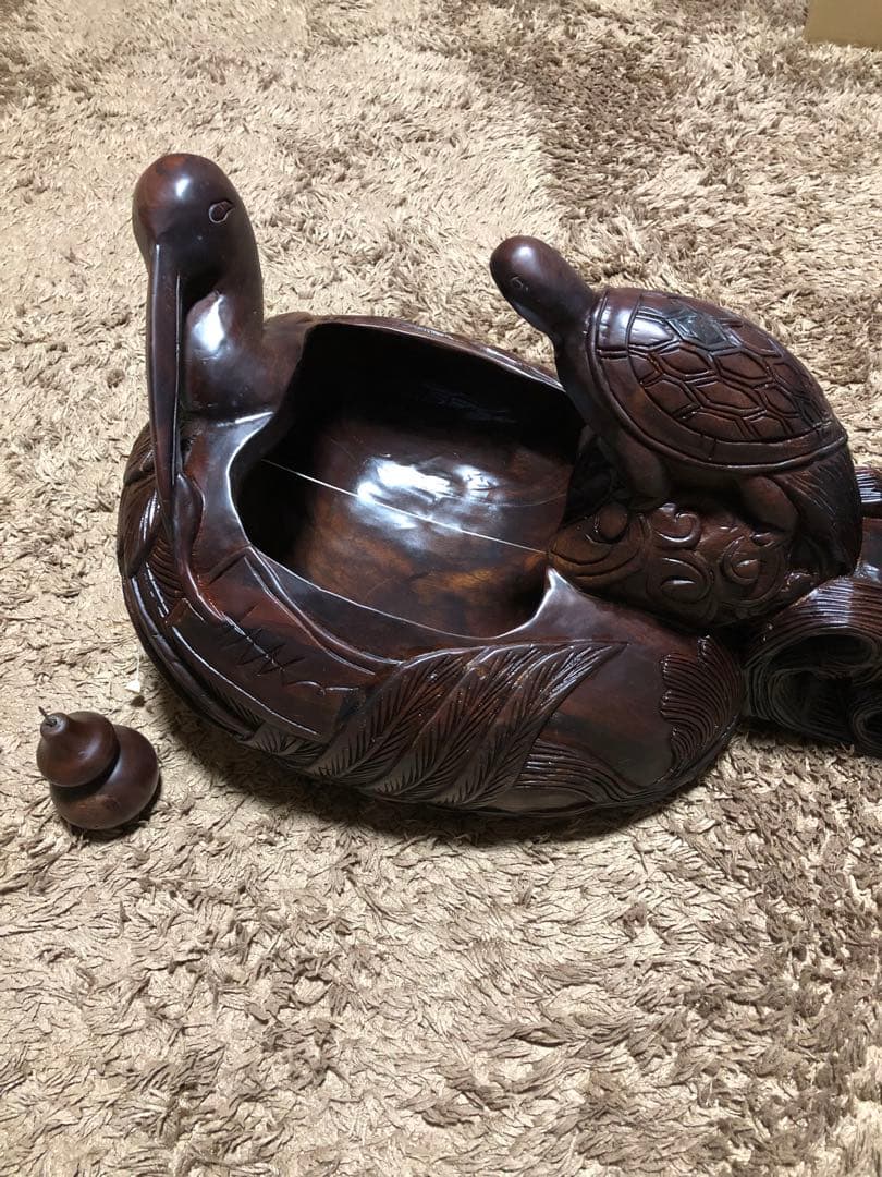 絶品！　超特大 規格外！紫檀木彫り 墨壺 全長80cm 重量16kg