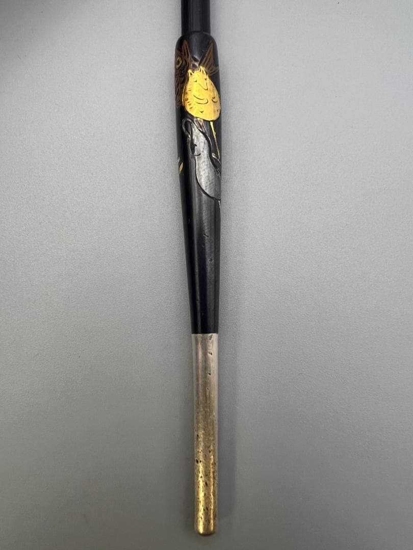 レア　銀製　煙管　キセル　在銘　狐と鯛図　赤銅金象嵌　銀細工　レディース用