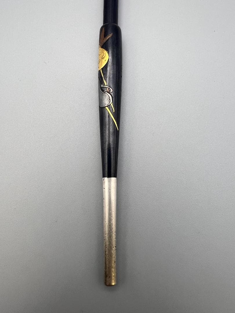 レア　銀製　煙管　キセル　在銘　狐と鯛図　赤銅金象嵌　銀細工　レディース用