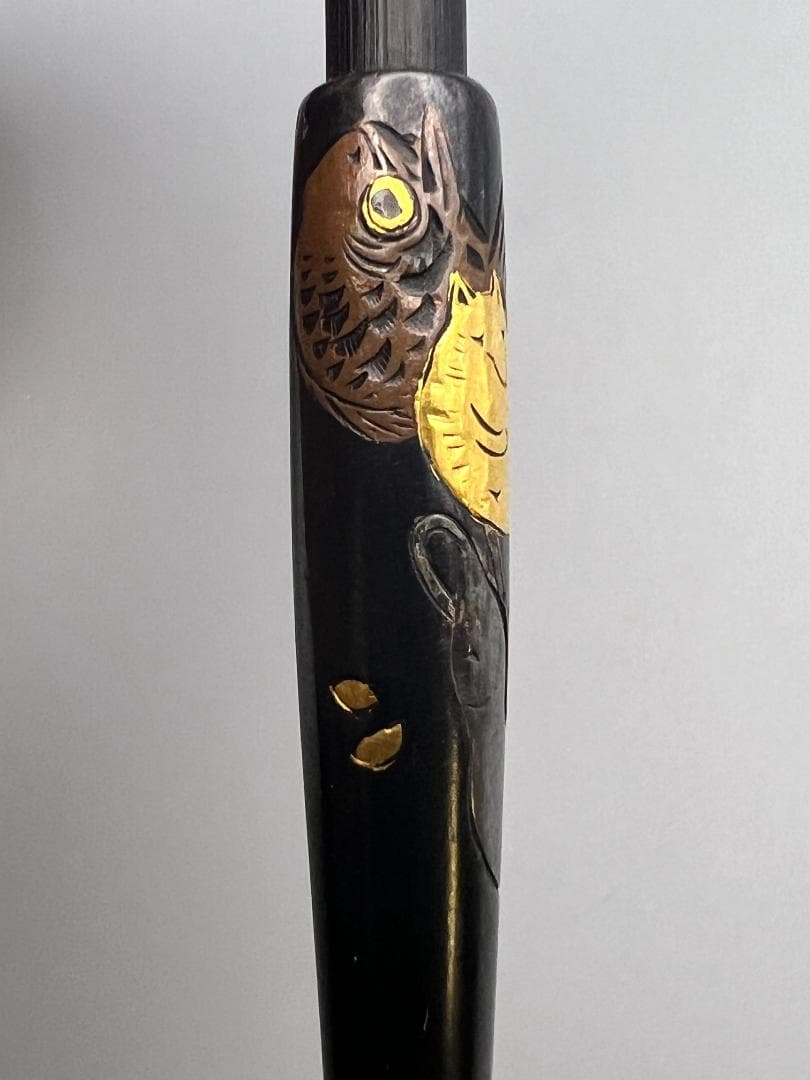 レア　銀製　煙管　キセル　在銘　狐と鯛図　赤銅金象嵌　銀細工　レディース用